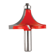 Red and silver rounding over router bit with 1" radius cutting head and cylindrical steel shank.