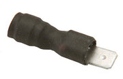 Black rubber-sleeved spark plug connector with flat metal terminal end.