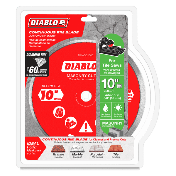 Diablo DMADC1000 10 in. Diamond Continuous Rim Cut-Off Discs for Masonry - 5 Pack