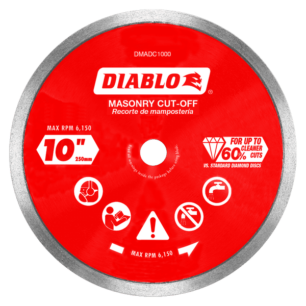 Diablo DMADC1000 10 in. Diamond Continuous Rim Cut-Off Discs for Masonry - 5 Pack