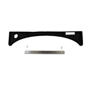 Black curved gasket component with mounting hole, metal strip, and two screws included.