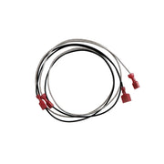 Coiled extension wire with black and gray insulation and red connector terminals.