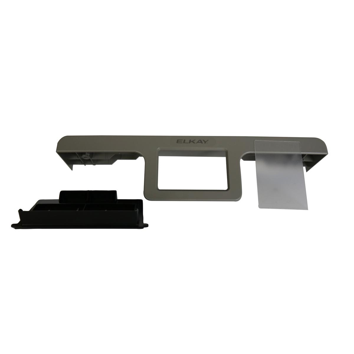 Elkay top cover assembly with gray frame, rectangular opening, black base component, and paper towel dispenser.