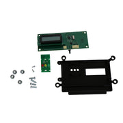 Elkay LED board kit containing green circuit board with display, black mounting bracket, small green control panel with butto