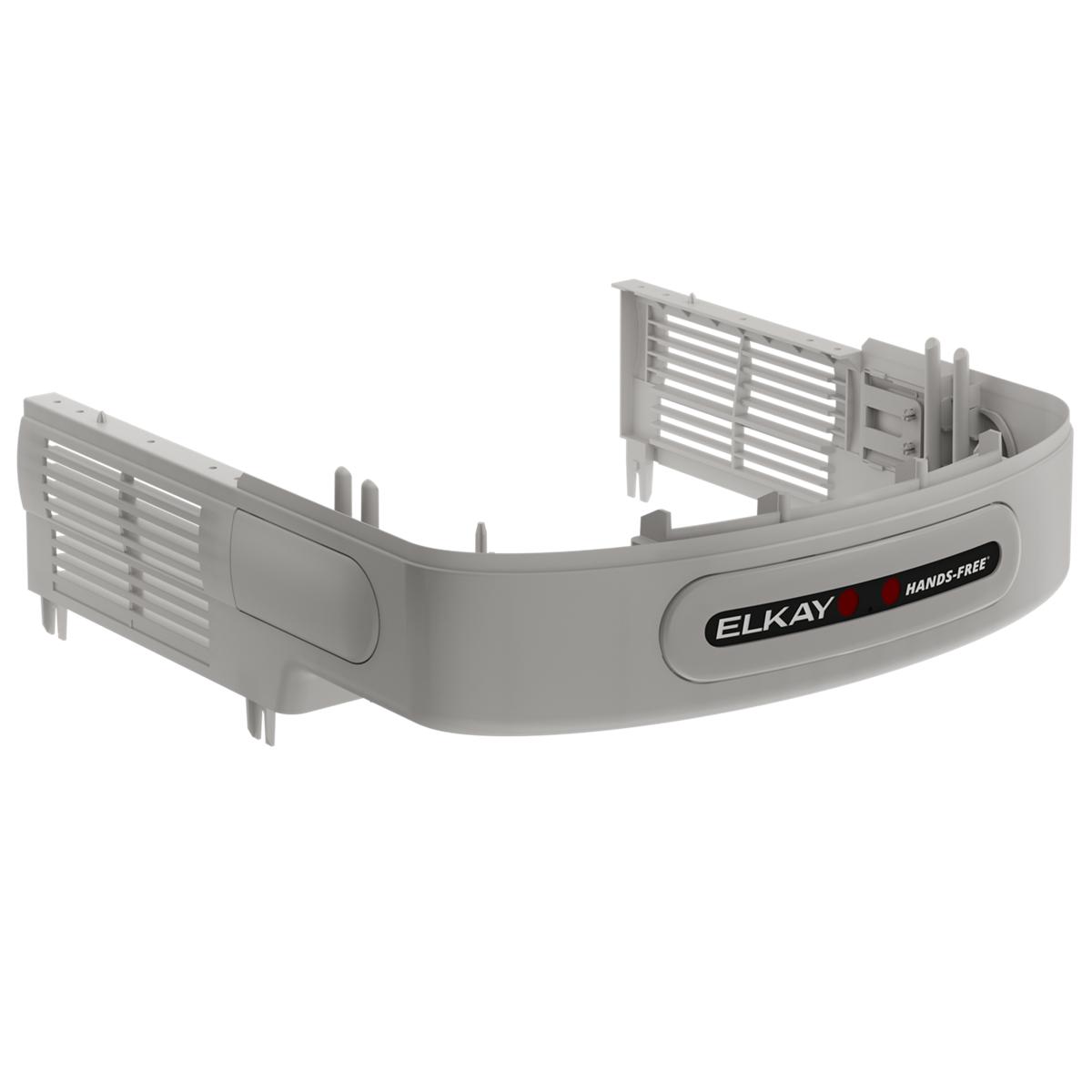 Elkay gray plastic cooler retrofit kit with louvered panels, hands-free activation button, and mounting brackets.