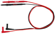 Red and black electrical test leads with rubberized grips and angled probe connectors.
