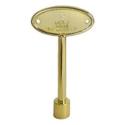 Brass log lighter key with oval handle plate and cylindrical stem for fireplace valve operation.