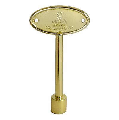 Brass log lighter key with oval handle plate and cylindrical stem for fireplace valve operation.