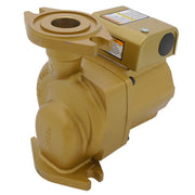 Bronze-colored wet rotor circulator pump with motor housing, inlet/outlet ports, and control panel mounted on top.