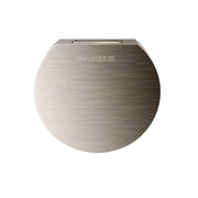 Round brushed nickel steam head with Mr. Steam branding and small mounting holes at top.