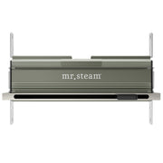 Polished nickel linear steam head with horizontal slats, aroma tray, and wall-mounted brackets.
