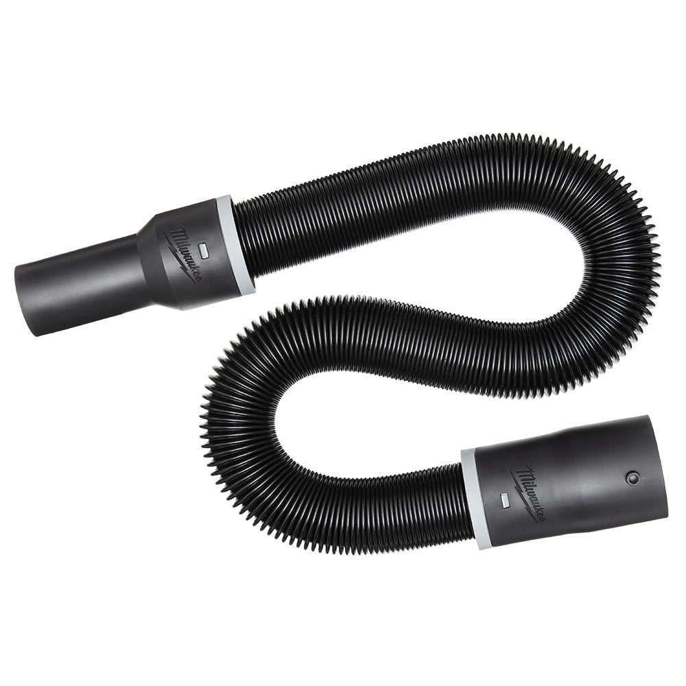 Black expandable hose with ribbed tubing and connector ends, shown in coiled position.