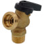 Brass boiler drain valve with 1/2 inch male connection and black handle lever.