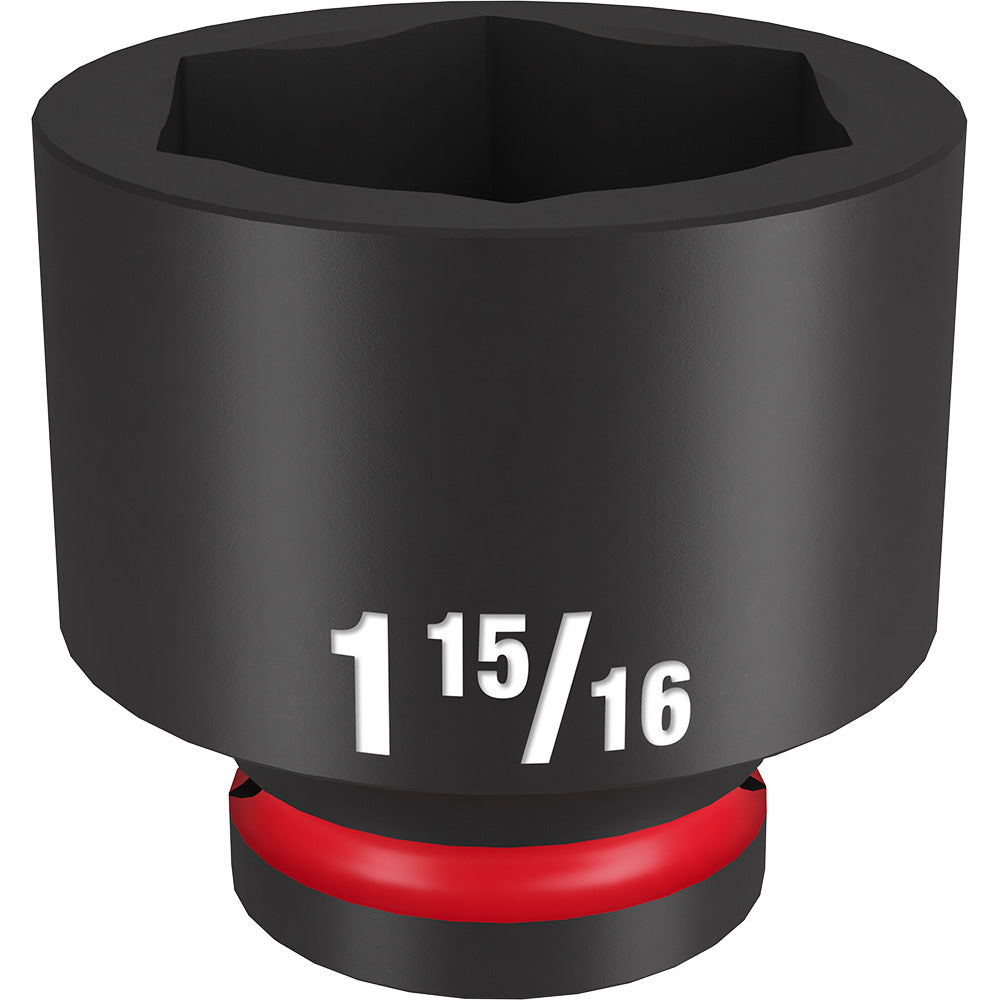 Black 3/4" drive socket with 6-point opening and red grip ring band at base.