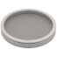 Circular metal mesh air screen with gray frame and flat top surface.