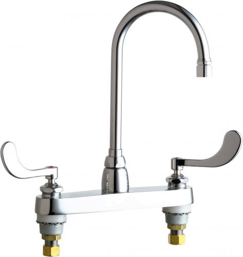 Chicago Faucets 1100 Series 5.25 in. Spout Deck-Mounted Two Handle Manual Faucet with 8 Inch Centers in Polished Chrome - 1100-GN2AE3V317AB