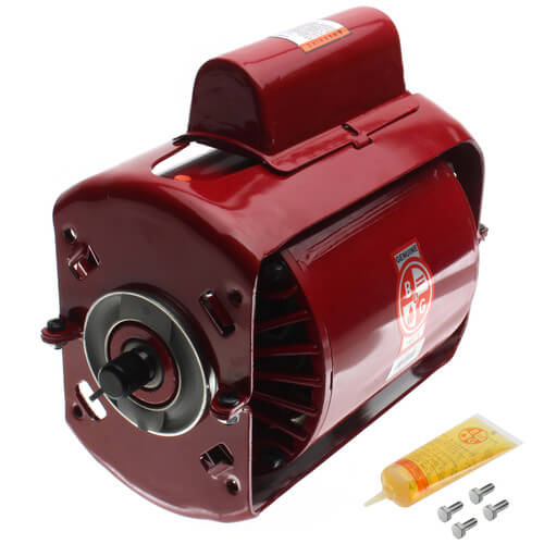 Red Bell & Gossett Series 100 recirculating pump motor with cylindrical housing, mounting bracket, and included thermal compo