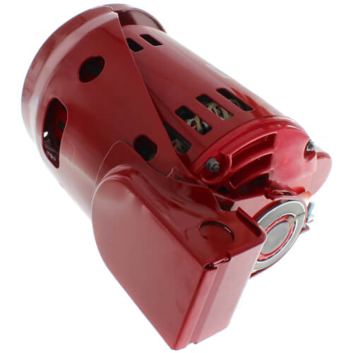 Red Bell & Gossett recirculating pump motor with ventilation holes and terminal box on cylindrical housing.