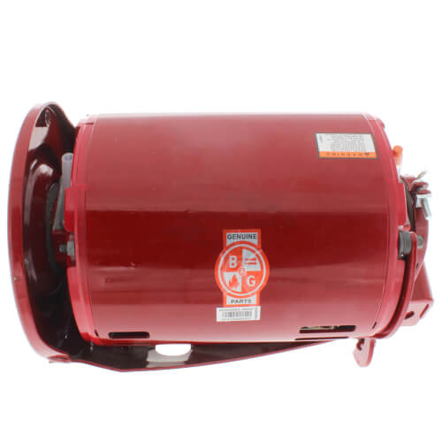 Red cylindrical three-phase electric motor with Bell & Gossett branding and nameplate label on side.