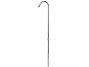 Chrome shower riser with curved spout and straight vertical pipe for wall mounting.