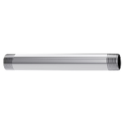 Chrome straight shower arm with male threads on both ends, approximately 6 inches long.