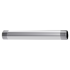Chrome straight shower arm with male threads on both ends, approximately 6 inches long.