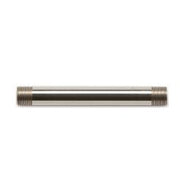 Brushed nickel straight shower arm with threaded connections on both ends, approximately 6 inches long.