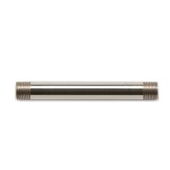 Brushed nickel straight shower arm with threaded connections on both ends, approximately 6 inches long.