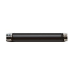 Black wrought iron straight shower arm with threaded connections on both ends.