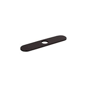 Matte black elongated base plate with single mounting hole for kitchen faucet installation.