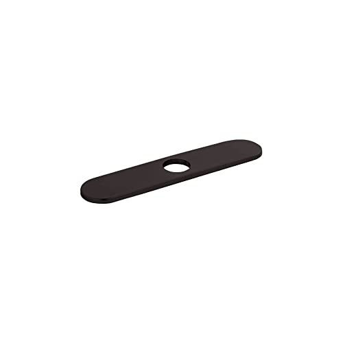 Matte black elongated base plate with single mounting hole for kitchen faucet installation.