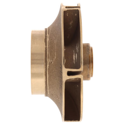 Bronze pump impeller with two curved blades and mounting flange, shown from the side view.