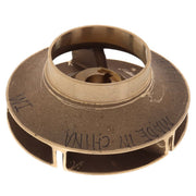 Bronze pump impeller with circular base, central shaft opening, and curved blade passages visible inside.