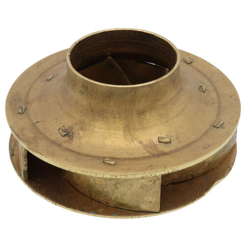 Brass impeller with curved blades and central inlet, 4-1/4 inches in diameter.