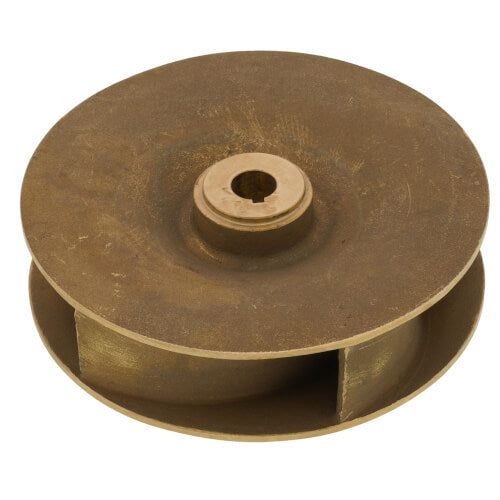 Brass impeller with 3-7/8 inch diameter, central mounting hole, and curved blade design for pump applications.