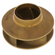 Brass pump impeller with 3-7/8 inch diameter, featuring curved internal blades and central shaft opening.
