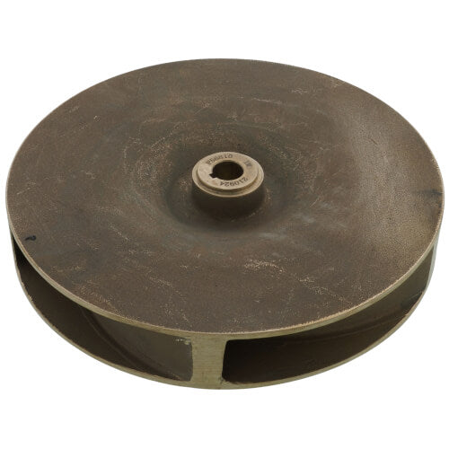 Brass impeller with 5-1/4 inch diameter and central mounting hole for pump replacement.