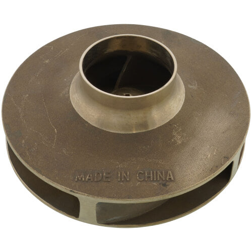 Brass impeller with 5-1/4 inch diameter, central hub opening, and curved blade visible on underside.