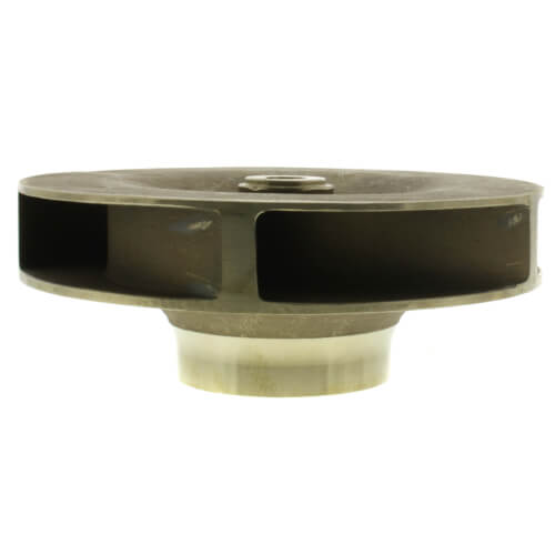 Bell & Gossett brass impeller with curved blades, center mounting hole, and cream-colored base.
