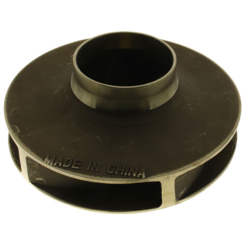 Brass pump impeller with central inlet opening and curved vanes around the perimeter, 4-3/4 inches in diameter.