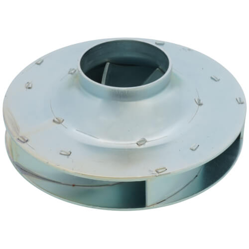Steel centrifugal pump impeller with 5-1/4 inch diameter, central intake, and curved blade design.