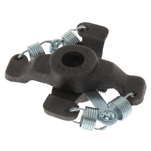 Black coupler assembly with central bore and three metal spring clamps attached.