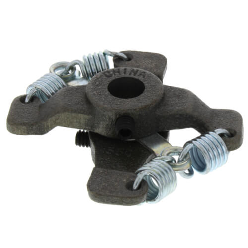 Bell & Gossett coupler assembly with dark gray cast iron body, central hole, and four metal spring clamps.