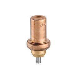Copper thermostatic cartridge with brass base and metal stem connector.
