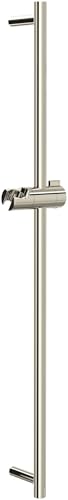 Polished nickel vertical slide bar with adjustable shower head holder and mounting brackets.