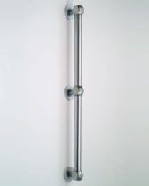 Satin nickel 42-inch straight grab bar with wall-mounted brackets and cylindrical handles.