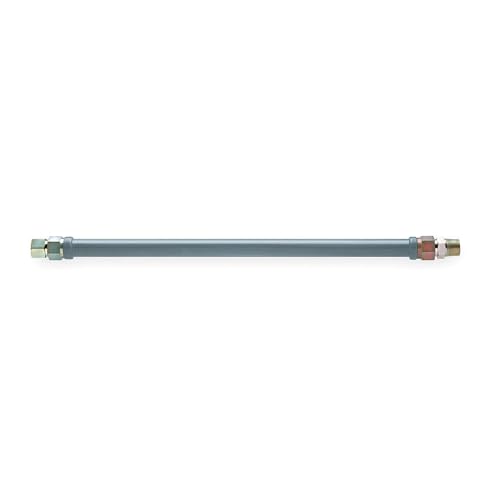 Stainless steel gas connector with brass fittings on each end, 36 inches long.