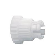 White plastic snap insert with grooved cylindrical body and side ports for Grohe faucet assembly.