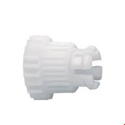 White plastic snap insert with grooved cylindrical body and side ports for Grohe faucet assembly.