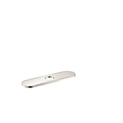 Polished nickel oval base plate with single center hole for kitchen faucet installation.